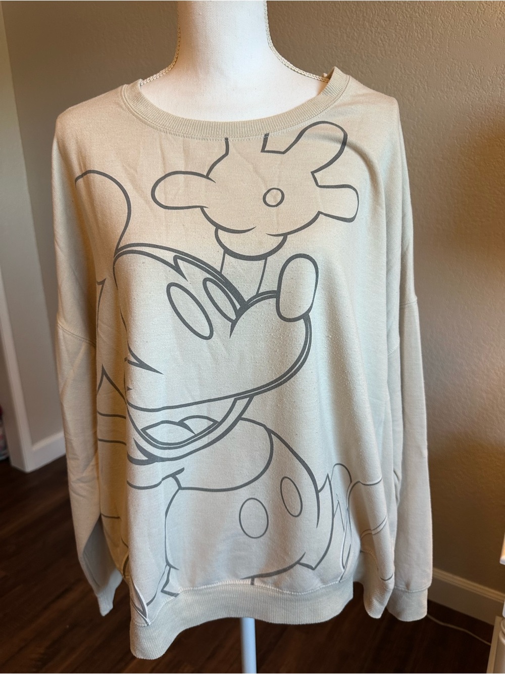 Disney Beige Crewneck Sweatshirt with Gray Mickey Outline